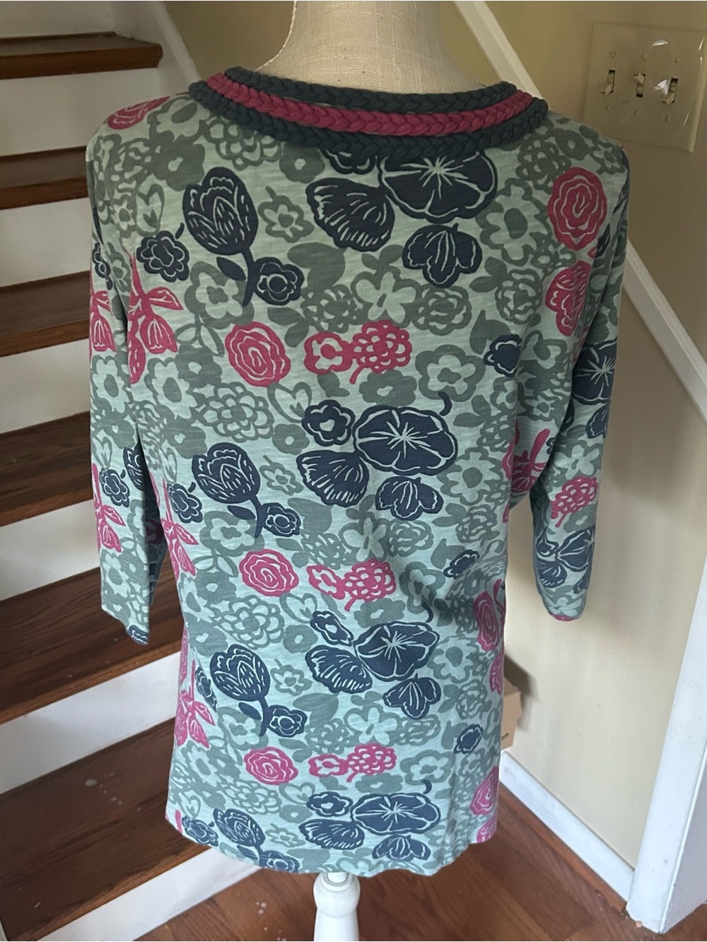 Boden Floral‎ Braided Neck Tunic Shirt Size 12 Multicolor Boho Cottagecore EUC - Picture 4 of 8